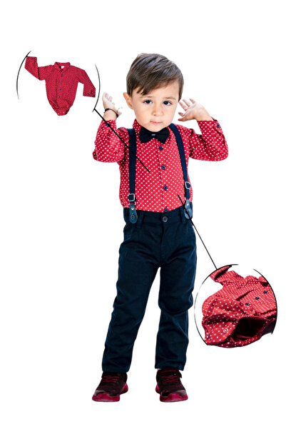The-kid.co Cotton Baby Outfit with Shirt & Gabardine Pants-Burgundy