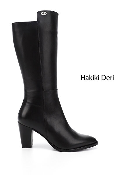 GÖNDERİ(R) Dámské/dívčí černé kozačky se špičatou špičkou na silném podpatku ...