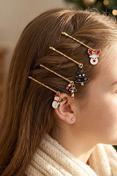 PETEK AKSESUAR Σετ συρμάτινες πόρπες 4 τεμαχίων με θέμα την Πρωτοχρονιά