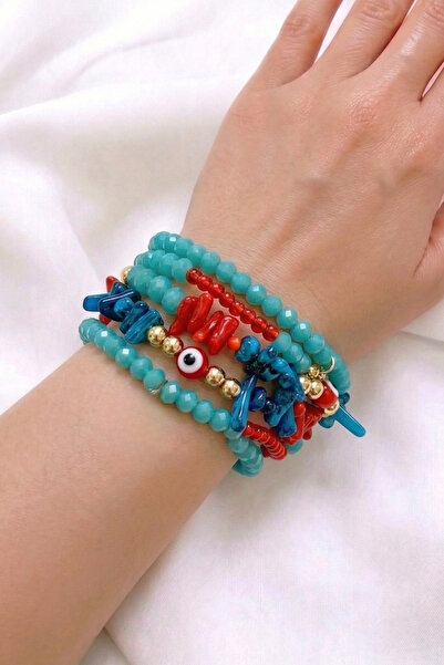 PETEK AKSESUAR تصميم Dolamalıdal المرجان الحجر الطبيعي سوار العين الشريرة