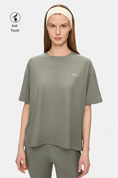 UCLA Faye Sage Green Soft-Textured Modal Fabric Crew Neck Printed Oversized W...