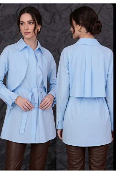 Dagü Design Women's Hijab Trench Blue Poplin Tunic