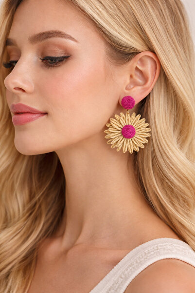 Modex أقراط على شكل زهرة كريمية على الطراز البوهيمي (6 سم)