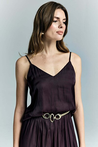 Sateen Tosca Strappy Blouse - Burgundy