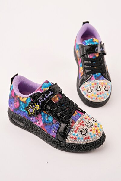 MUGGO Smi̇le Stone Detailed D Patterned Velcro Girls' Lighted Daily S Sneaker...