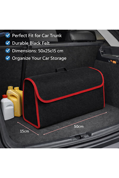 MeyZone Araba Bagaj Çantası Cırtcırtlı Kırmızı Çizgili Oto Halı Bagaj Organiz...