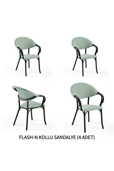 Tilia Flash-N 4 Adet Polipropilen Kollu Sandalye Siyah Ayak, Yeşil Beyaz File