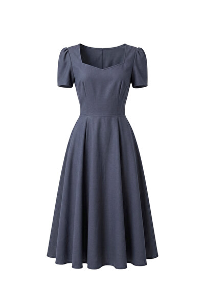 Retrobird Rochie lungă Matilda de designer pentru femei, albastru închis