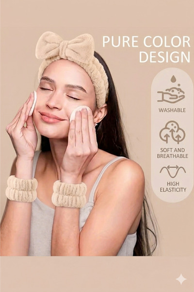 PETEK AKSESUAR مجموعة عصابة رأس وسوار سبا من القطيفة الناعمة مكونة من 3 قطع