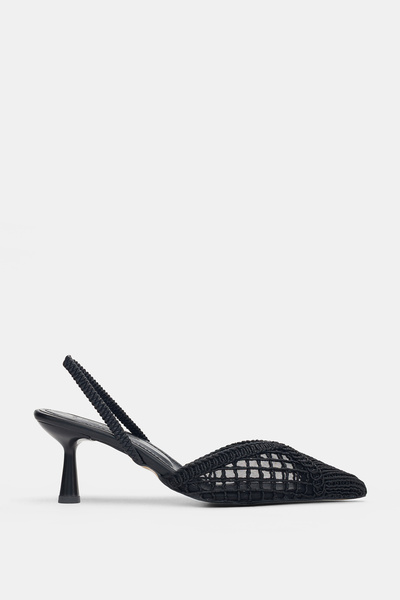 selin shoes Ravelle Sivri Burun Örgü dantelă pentru femei pantofi cu toc - NEGRU