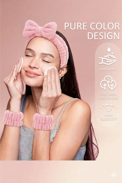 PETEK AKSESUAR مجموعة عصابة رأس وسوار سبا من القطيفة الناعمة مكونة من 3 قطع