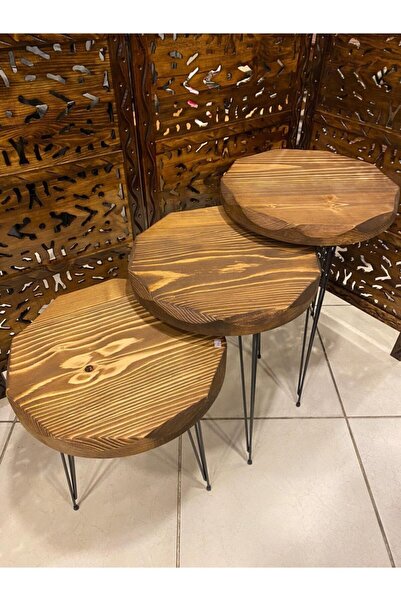 Semart Dizayn -papatya - Üçlü Ağaç Kütük Papatya Zigon Köknar Ladin Sehpa