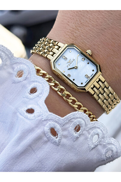 FERRO ساعة يد نسائية بسوار من الفولاذ الأصفر FL21752A-B 3ATM مقاوم للماء مع ض...