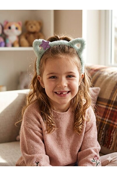 Sweet twins accessories Kedi Kulaklı Çocuk Taç Simli Yıldızlı Peluş Çocuk Tacı
