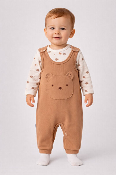 dinamik çocuk Erkek Bebek Tulum+Zıbın Alttan çıtçıtlı 2'li Tulum Seti – Zıbın...