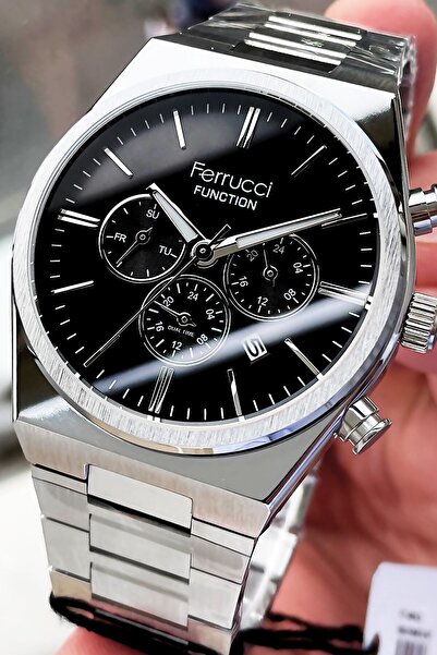 Ferrucci Function Kesme Cam Erkek Kol Saati Su Geçirmez Gümüş Renk Çelik Kord...