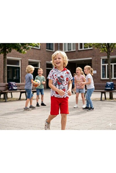 Hilal Akıncı Kids Μπλουζάκι με κουκούλα για αγόρια με κόκκινο μοντέλο King Do...