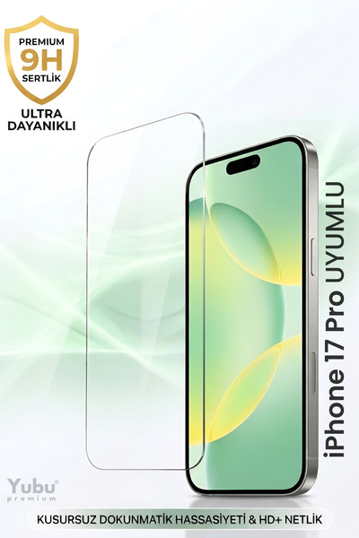 yubu iPhone 17 Pro Tam Uyumlu 9H Temperli Cam Ekran Koruyucu HD+ Kristal Netl...