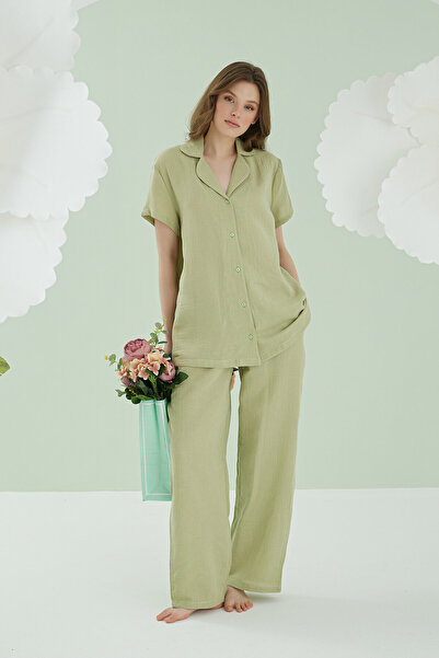 NBB Муслінова сорочка з коміром, застібка спереду, 100% бавовняний піжамний к...