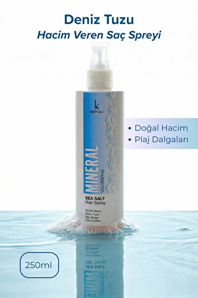KEMZU Organik Deniz Tuzlu Hacim Veren Saç Spreyi – Dolgunluk & Doğal Doku Sağ...