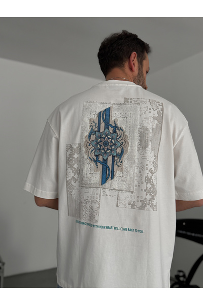 BYBASICMAN Tricou oversize cu motiv alb pe spate și petice SW-5075