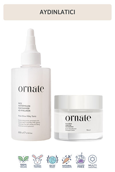 ORNATE Niacinamide, Hyaluronik Asit, Arbutin içeren Aydınlatıcı 2'li Cilt Bak...