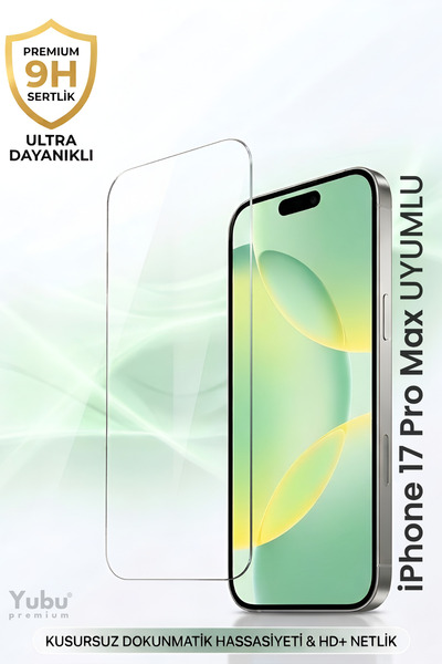 yubu iPhone 17 Pro Max Tam Uyumlu 9H Temperli Cam Ekran Koruyucu HD+ Kristal ...