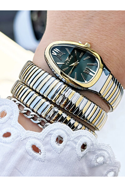 FERRO ساعة يد نسائية بحزام فولاذي أصفر وفضي FL40167A-D6 مقاومة للماء 3ATM مع ...