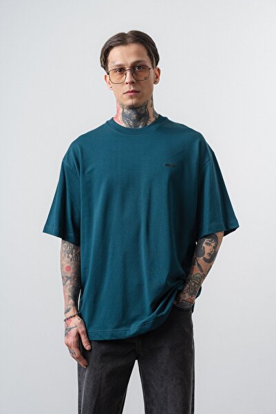 Respire Tricou oversize pentru bărbați cu text Respirate Emerald