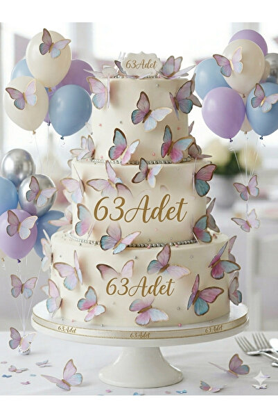 Acar Süs Kelebek Dekoratifli Pasta,Balon,Parti,Doğum Günü Süsü Varaklı Rengar...