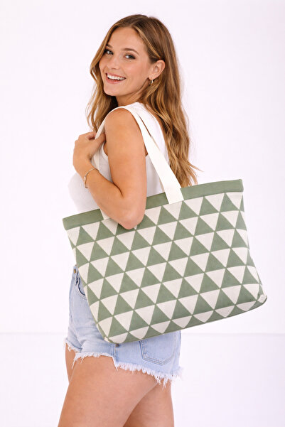 Sebir Moda Τριγωνικό σχέδιο πλεκτό τσάντα ώμου και παραλίας