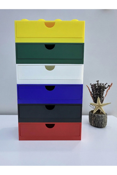 Teknovagroup Mini Drawer with Building Toy Design - Small Size 4X2 Desktop Organizer Decorative Storage Box
