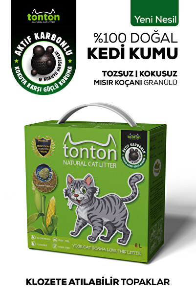 Tonton Aktif Karbonlu Topaklanan Kedi Kumu 8 Litre | %100 Doğal ve Tozsuz