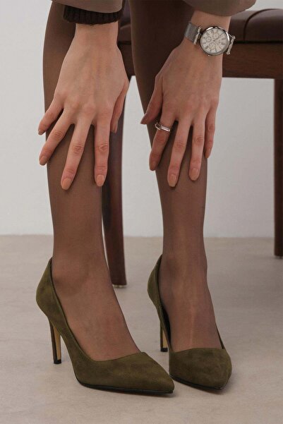 Mio Gusto Γυναικεία παπούτσια με τακούνι στιλέτο Basic Khaki Green Color