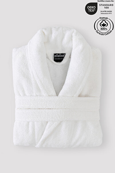 Ellaline Білий халат 100% бавовна Сертифікований шальовий комір Unisex