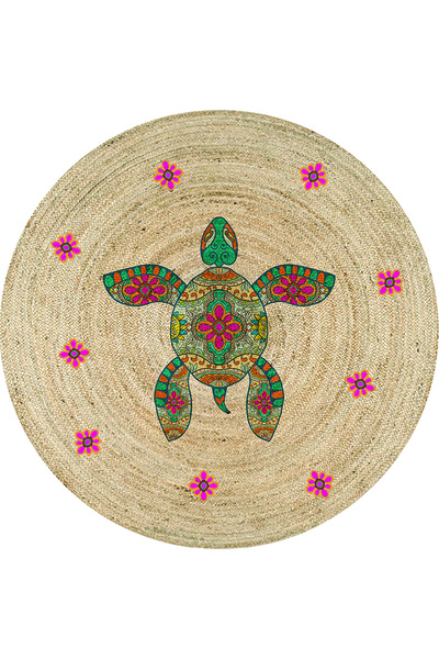 kilim home Boho 998 Jüt Doğa Iplik Ile Üretilmiş Kaplumbağa Desenli Yuvarlak ...