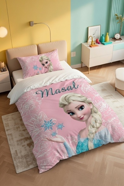 MEKTA HOME BEBEK VE ÇOCUK ODASI Motifli Elsa Desenli Pembe Nevresim Takımı