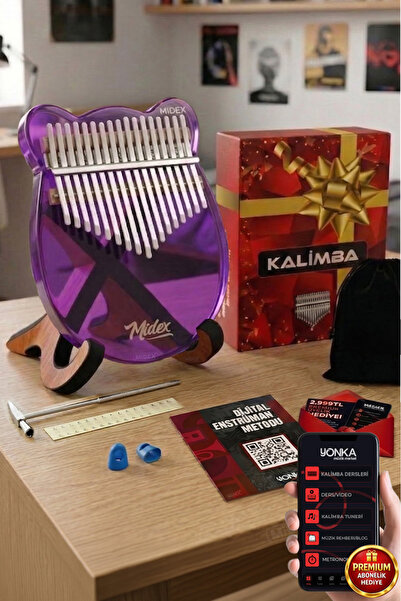 Midex KLX-660-PAK Mor Renk Cam Kalimba 17 Tuşlu Full Set