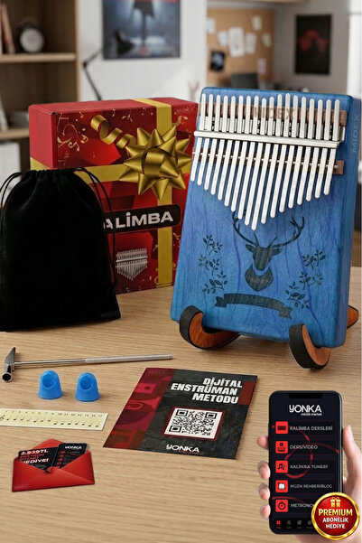 Midex KLX-454G-PAK Hakiki Ağaç Geyik Desenli Kalimba 17 Tuşlu Full Set