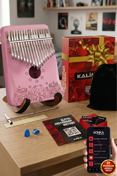 Midex KLX-350-PAK Hakiki Ağaç Pembe Kalimba 17 Tuşlu Full Set