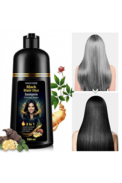 YECUCE Șampon Black Dye, acoperire pentru păr alb, regenerare 3 în 1 cu ghimb...