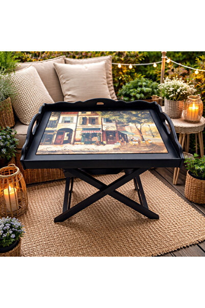 esdekor طاولة جانبية خشبية من MDF مع صينية سرير قابلة للفصل مقاس 58 سم، قطعة ...