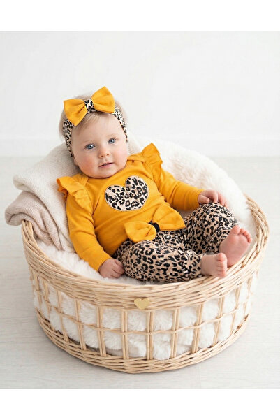 pony baby 'pony ile özel hisset' LEOPAR KALPLİ KIZ BEBEK 3'LÜ TAKIM
