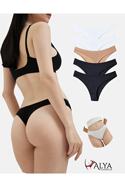 ALYA UNDERWEAR Kadın Fitilli Kumaş Tanga Külot Pamuklu (S-M-L-XL-2XL) 2 Adet ...