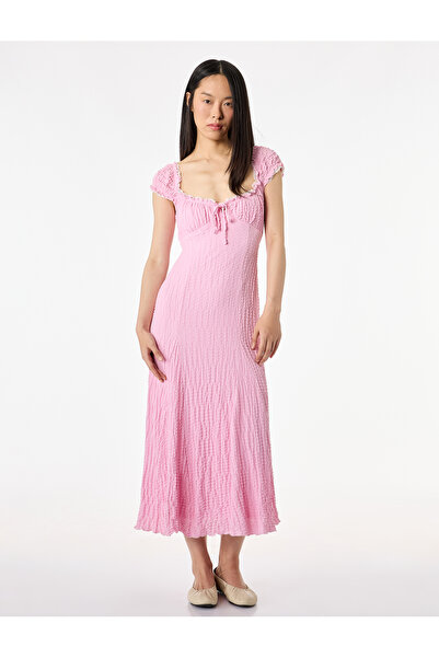 Koton Αμάνικο φόρεμα με κορδόνια και λαιμόκοψη U με λεπτομέρεια Δαντέλα