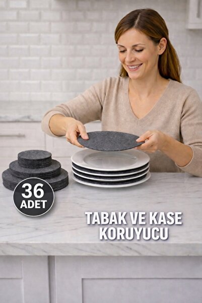 Self Power 36 Parça Gri Keçe Tabak Koruyucu, cam, kase, tabak organizer