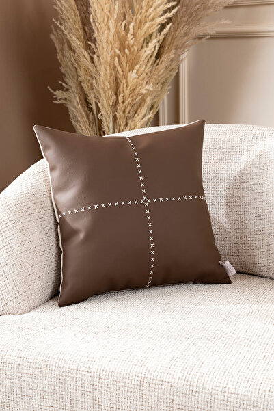 Koza Home غطاء وسادة قهوة من الجلد الناعم من آيفي 45X45 2546