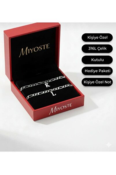Miyoste 2'li Kararmaz Çelik İkili Zincir Harfli Sevgili/çift Bilekliği Bilekl...