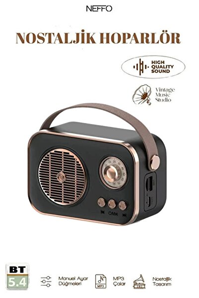 NEFFO Nostaljik Görünümlü Retro TF Kart Bluetooth USB Destekli Küçük Boy Nost...