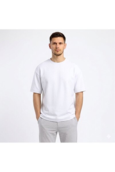 Erkek oysho Kumaş Regular Fit Bisiklet Yaka Pamuk Polyester Beyaz T-shırt